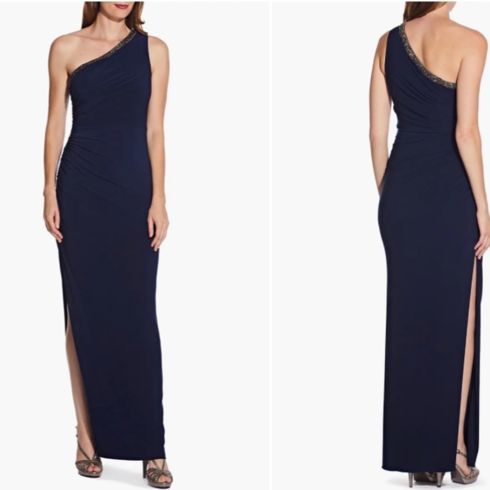 ADRIANNA PAPELL One-Shoulder Jersey Gown